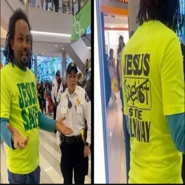 Guardia de seguridad pro-LGBT amenaza a cliente que llevaba un mensaje cristiano en su camiseta