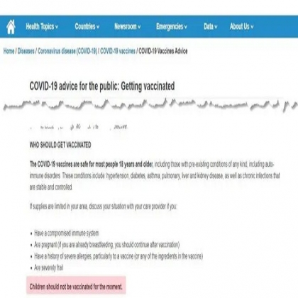 La OMS NO recomienda que se administren vacunas COVID a niños, sin embargo se está haciendo