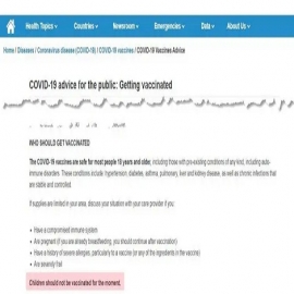 La OMS NO recomienda que se administren vacunas COVID a niños, sin embargo se está haciendo
